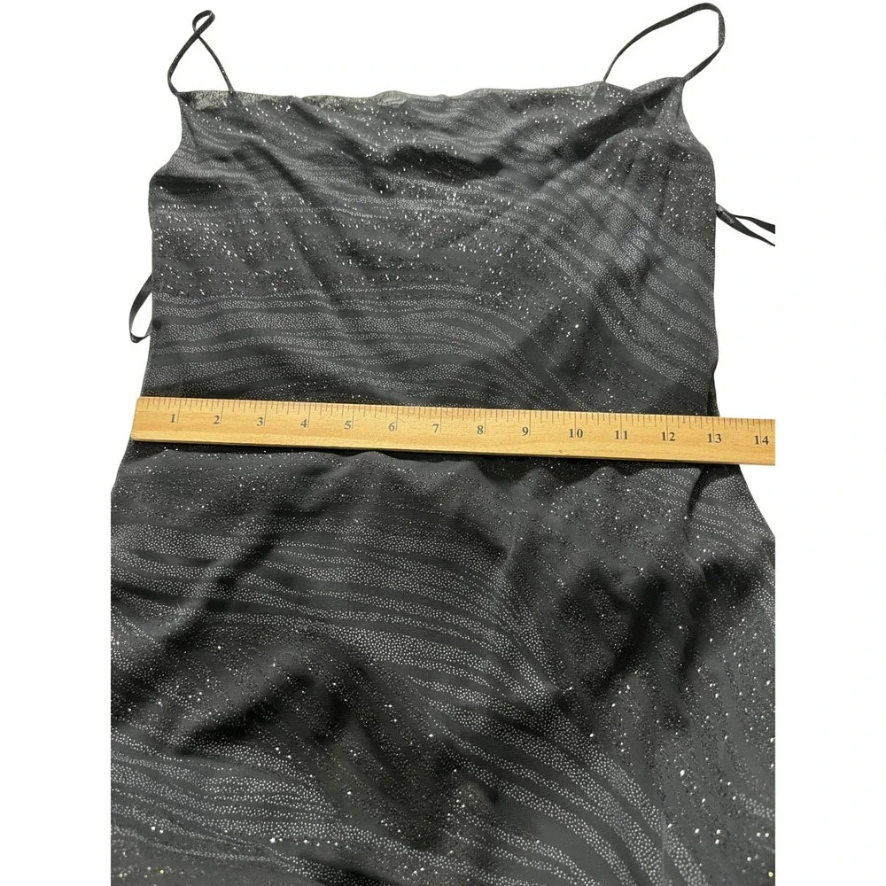 VTG FOREVER 21 Black Sparkle Cowl Neck Midi Dress Assymetric Hem S‎ Goth Y2K